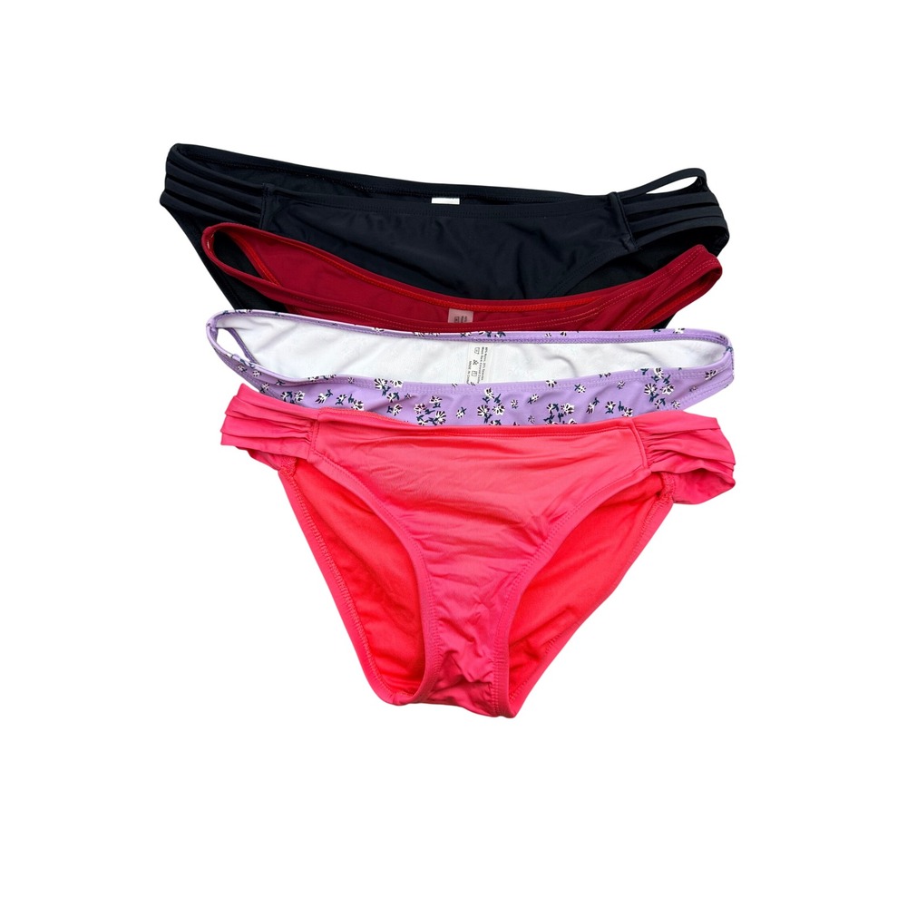 Womens Bikini Bottoms Bundle 4 Pack Mixed Colors Floral Strappy Ruched Size L